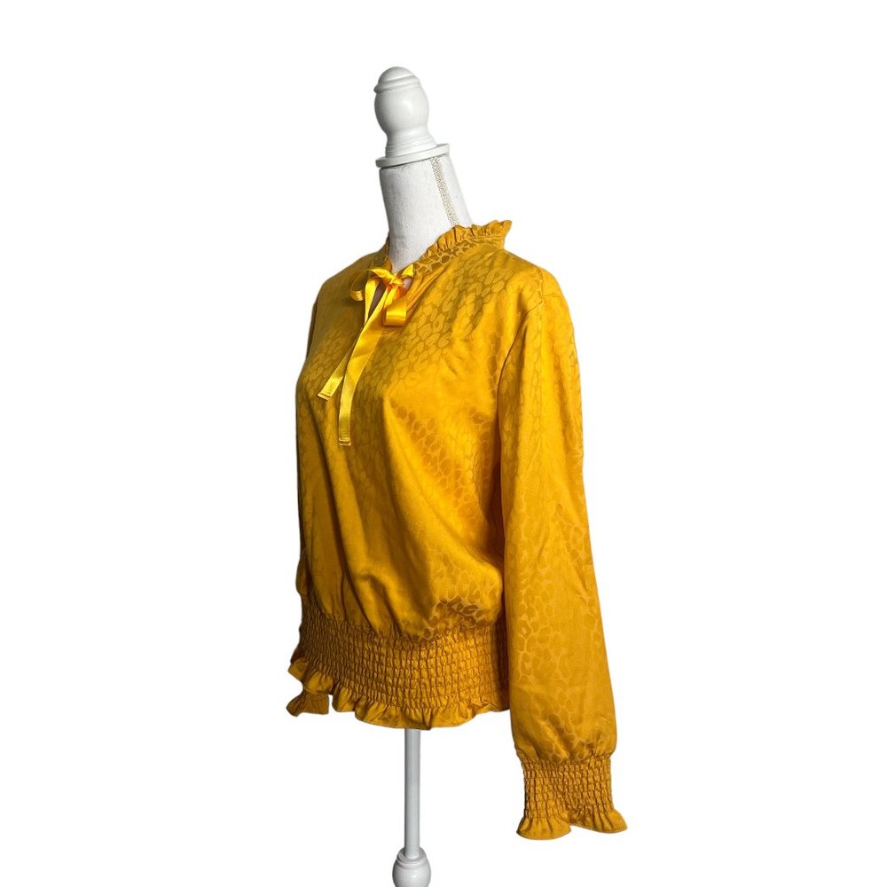 G.I.L.I. Animal Jacquard Woven Top with Smocked Waist and Cuff Detail